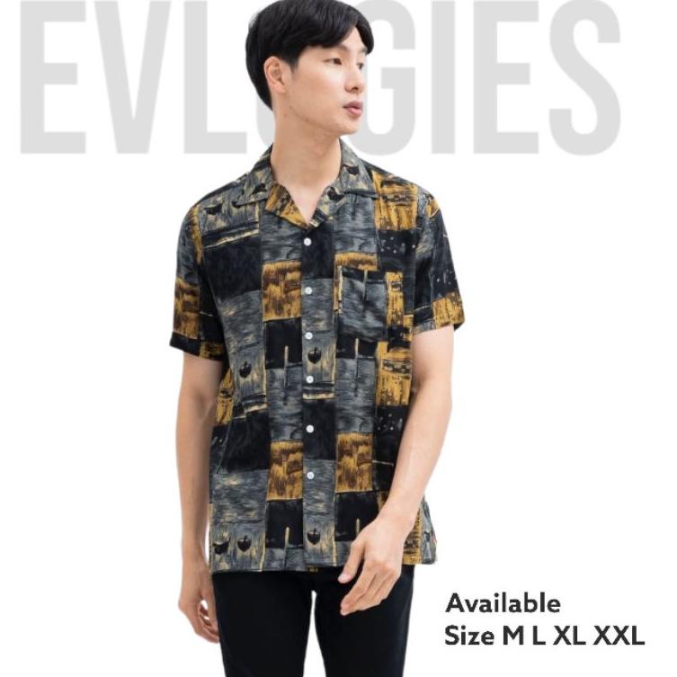 >XC26619<  Kemeja Pantai Pria Surfing Lengan Pendek Cowok Hem Premium Distro Print Motif Koran Baju 