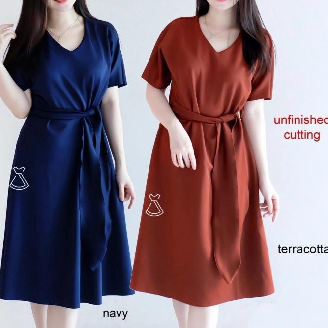 Dress Scuba Polos Simpel Casual Wanita HILLA MIDI DRESS Kerja Kantor
