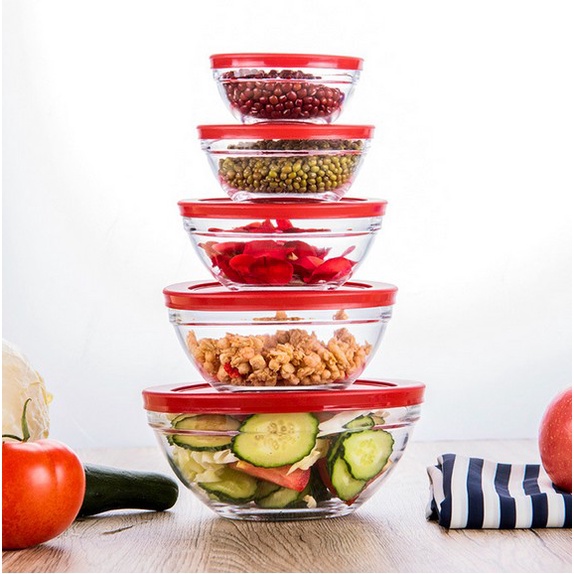 Mangkok Kaca Tutup 5 in 1 Set Kimglass Imperial | Mixing Bowl Set Murah | Peralatan Dapur