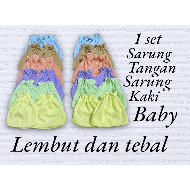 sarung tangan &amp; sarung kaki bayi polos ( 3 &amp; 6 set )lembut dan tebal
