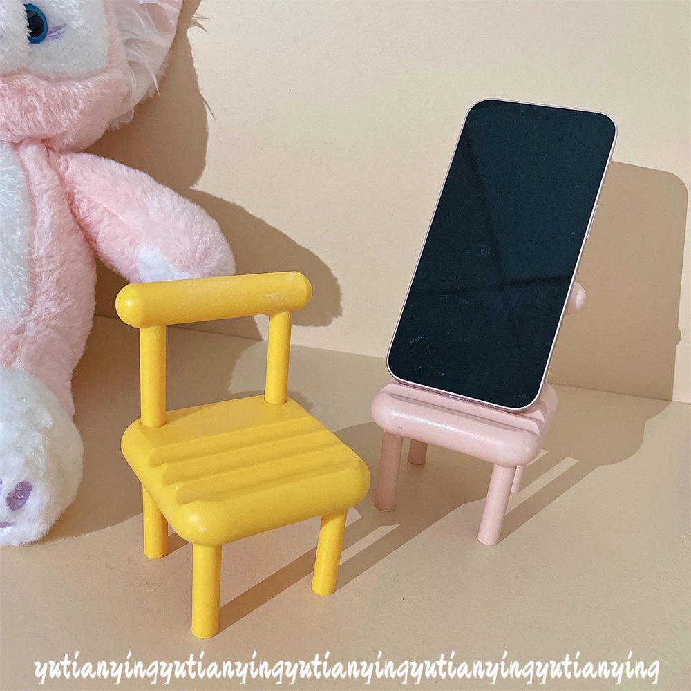 Kreatif Mini 3slot Rak Desain Kursi Kayu Lazy Desktop Phone Bracket Phone Stand