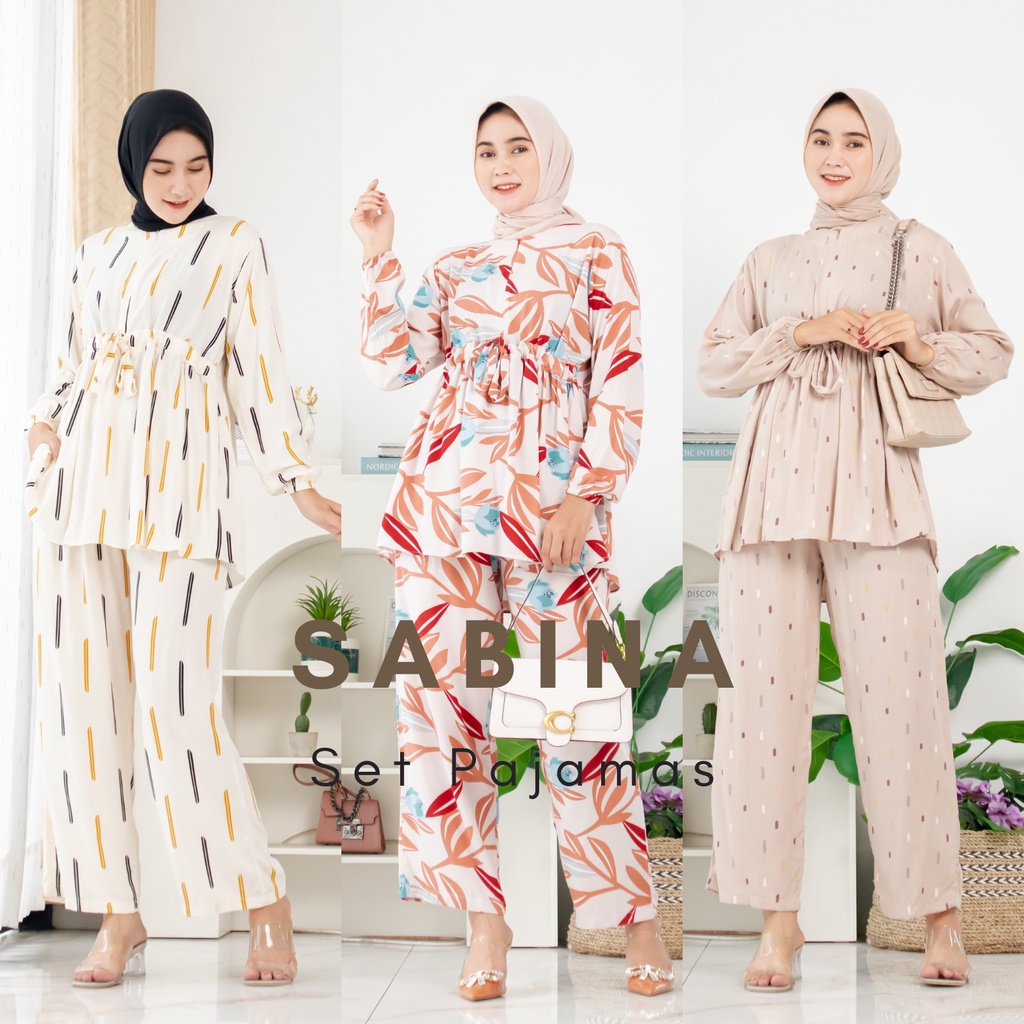 SABINA Set Pajamas Serut Busui Rayon Premium by Ademin.Co / Setelan Piyama Lengan Panjang Wanita