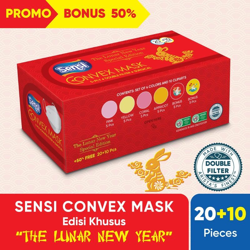 20+10PCS MASKER MEDIS EDISI IMLEK CHINESE NEW YEAR MASK SENSI CNY TAHUN BARU CHINA CINA WARNA MERAH 