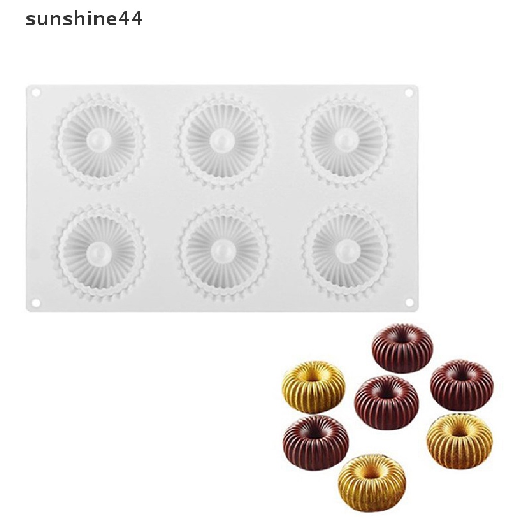 Sunshine 6rongga Strip Lingkaran Silikon Sabun Cetakan Kue Mousse Bulat Handmade DIY.