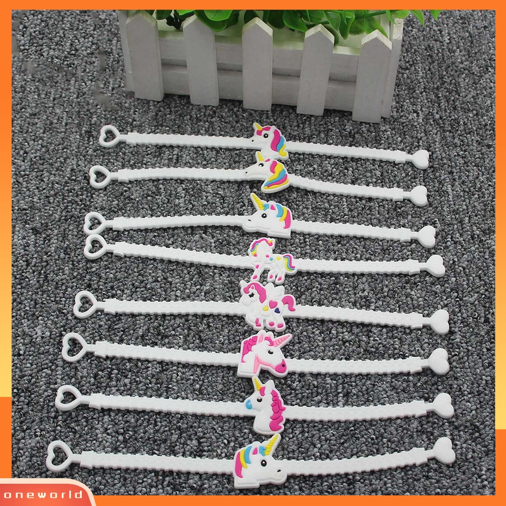 {oneworld} 5pcs Kartun Unicorn PVC Gelang Hadiah Anak-Anak Lucu Gelang Yang Dapat Disesuaikan