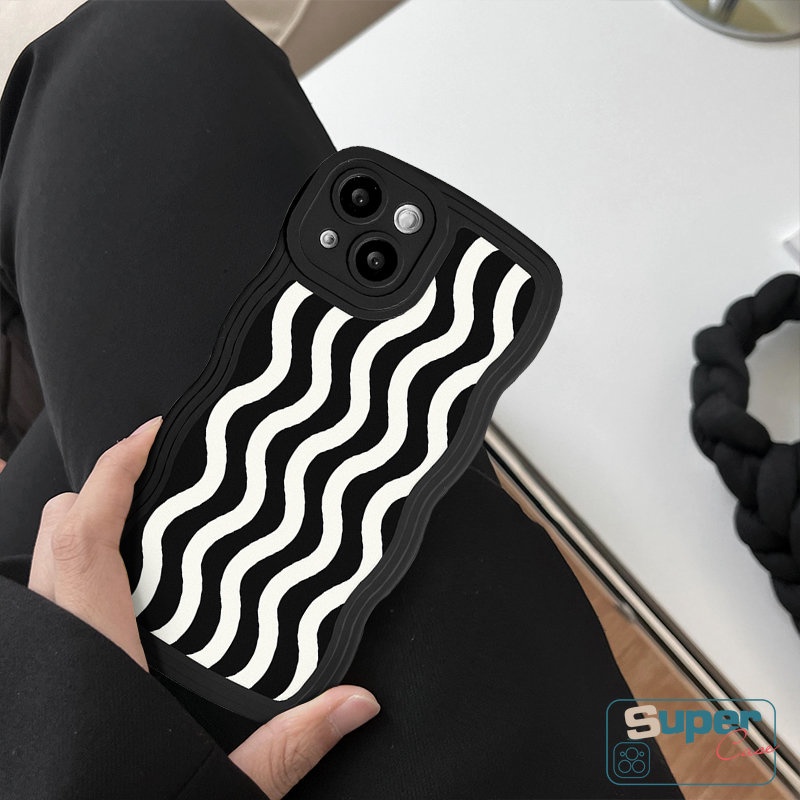 Casing Soft Case Untuk Redmi Note10 9 Pro 11Pro+9 8 11 9s 10s 11s Redmi 12C 9 10C 10 9A 9T 10A 9C NFC A1+A1 POCO M3 X3 NFC Pro Mi 11T Pro Art Gelombang Air Cetak Casing Wavy Edge Hitam