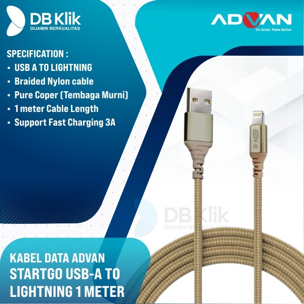 Kabel Data ADVAN STARTGO NA Nylon USB A to Lightning 1 Meter