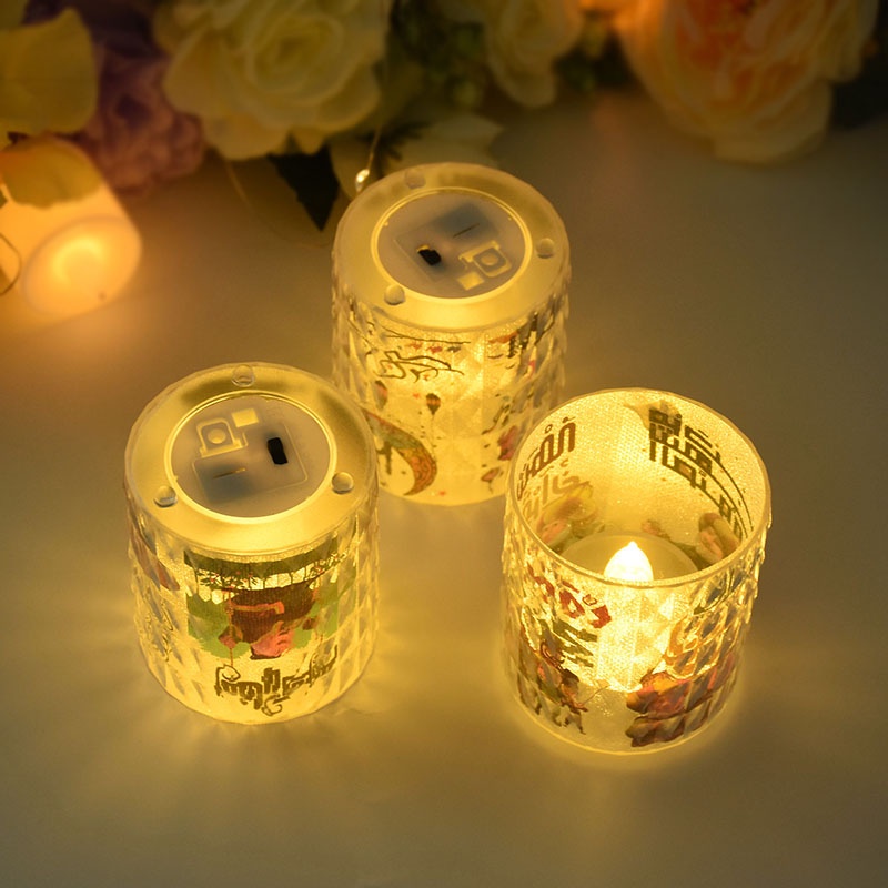 Indah Idul Fitri LED Elektronik Transparan Lilin Lampu Malam Retro Lukisan Lampu Bar Dekorasi Suasana Pernikahan Ornamen