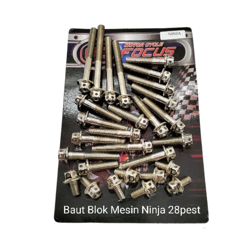 Baut Blok Mesin set Stainlise 28pest Motor Ninja