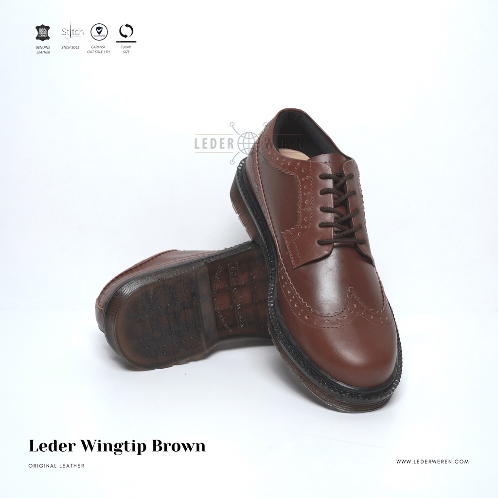 	 Lederweren - Leder Wingtip Brown - Sepatu Pria Formal Kulit	