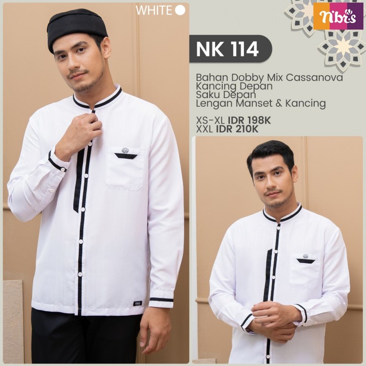 Baju Koko Nibras NK 114 / Koko Putih Polos / Koko Premium / Koko Lengan Panjang / Koko Dewasa