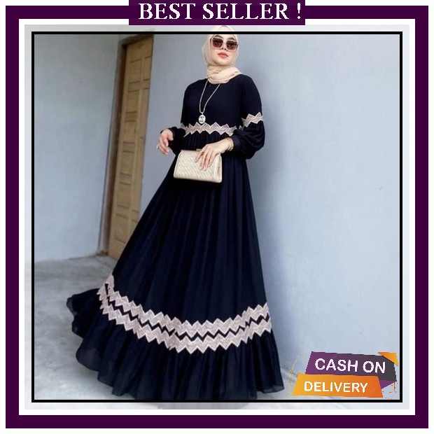 Baju Fashion Gamis Syari Perempuan Wanita Muslimah Dewasa Alara Set Cod - Maudi Dress Gamis Muslim P