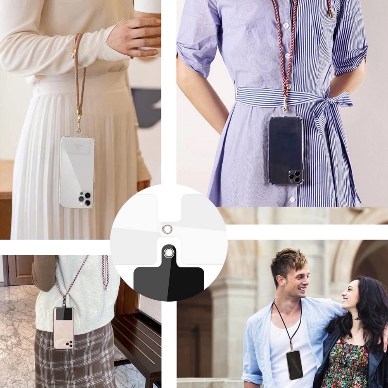 Tab Lanyard Telepon Universal Matte Transparan Untuk Ponsel Tether Kartu Cord Gasket Klip Loop Lubang Gantung Strap Patche