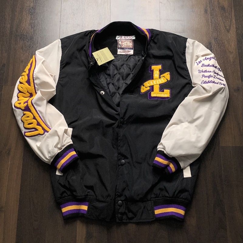 VARSITY JACKET LAKERS - AUTHENTIC HITAM COMBY CREAM FULLTAG &amp; LABEL