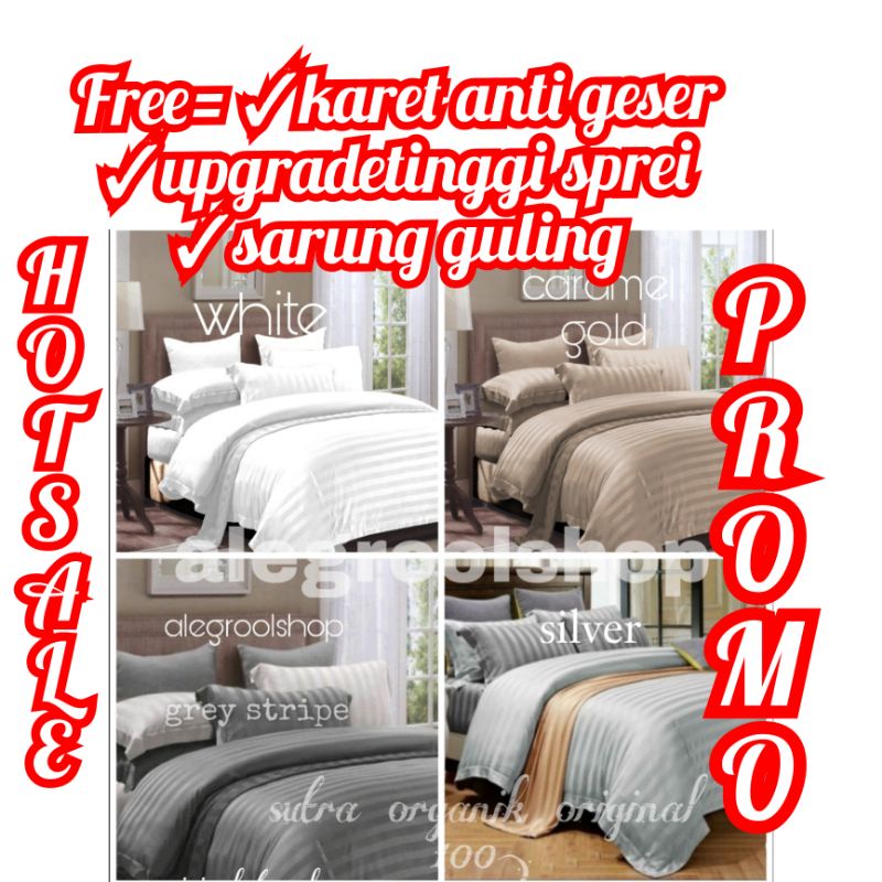 FULL SET BEDCOVER+SPREI SUTRA ORGANIK GARIS JACQUAD GARIS Serat Bambu