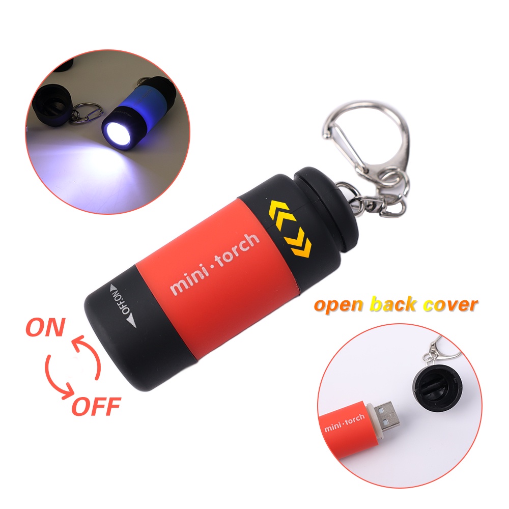 Hot Sale/Senter Gantungan Kunci LED Mini Ringan Paduan Premium Rechargeable Emergency Torch Senter Jarak Jauh Untuk Camping Travel Portable USB Charging Flashlight