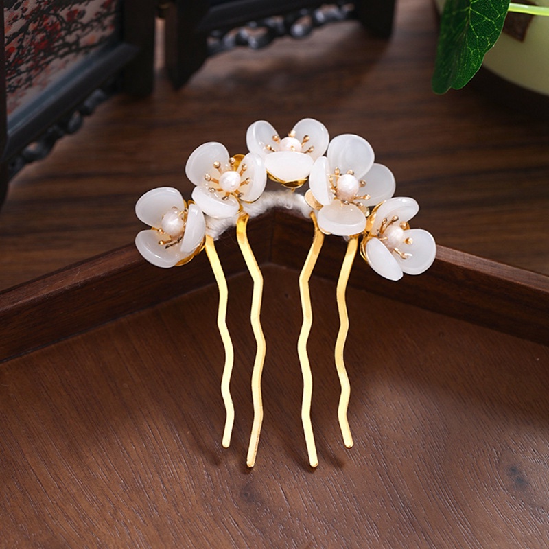 Anyaman Jepit Rambut Fashion Bunga Mutiara U Berbentuk Hiasan Kepala Jepit Rambut Plum Blossom Retro Aksesoris Rambut Untuk Wanita Hair Clip Jewelry