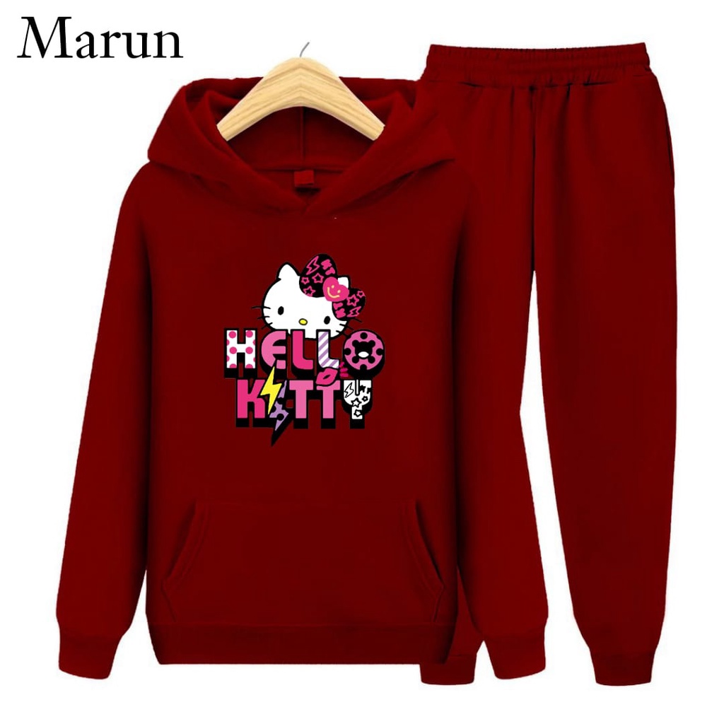 Hzl_outfit Setelan Sweater Anak Perempuan Hello Kitty/ Sweater Hoodie Setelan