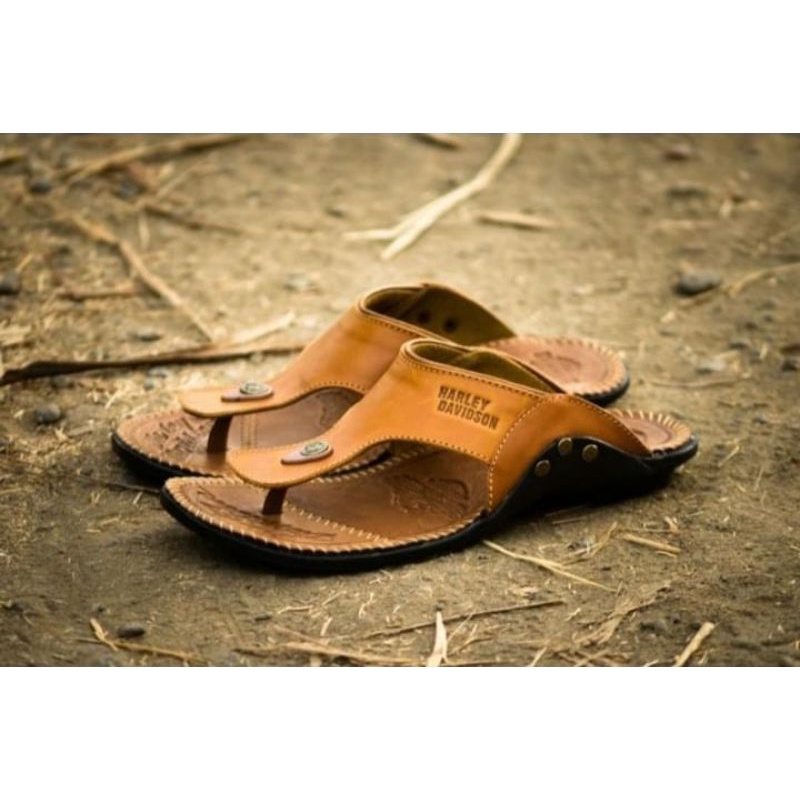 (COD) Sandal Kulit Harley Davidson / Sandal Full Kulit / Sendal Japit Kualitas