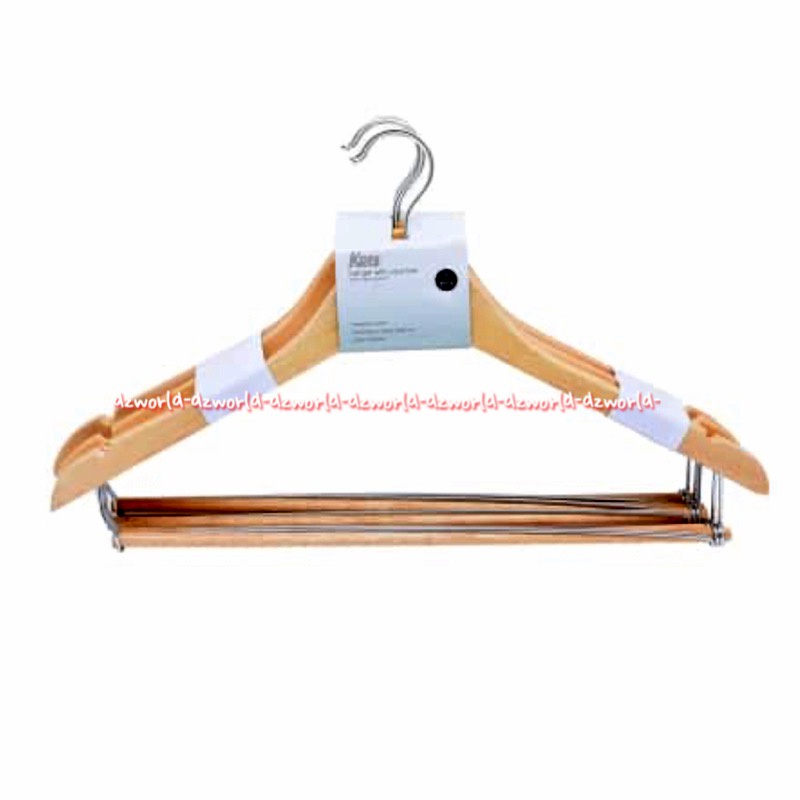 Stora Wood Hanging Cross Bar Natural 5pcs 1set Hanger Gantungan Baju Pakaian Bahan Kayu Dengan Besi Tambahan Di Tengah Tidak Mudah Patah Woods Hangers