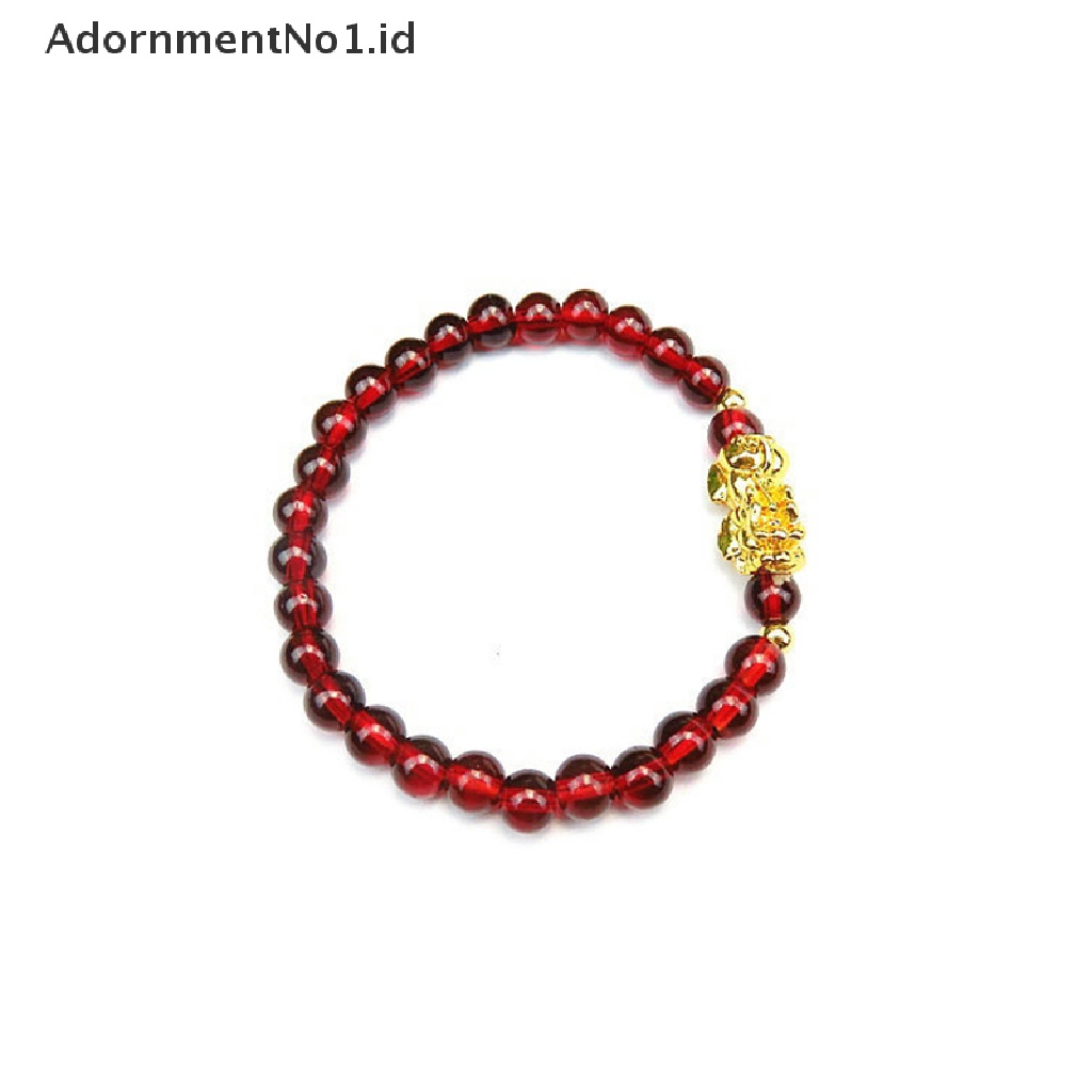 [AdornmentNo1] Imitasi 3D Manik-Manik Emas Keras Obsidian PIXIU Gelang 6mm Beads Chain String [ID]