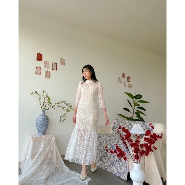 KANON - Seorin Lace Dress - Dress pesta brukat maxi length model shanghai