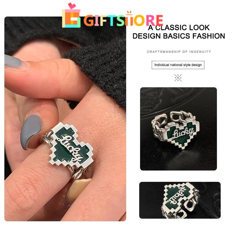 ✨COD Cincin Huruf Jatuh Minyak Cinta Cinta Halus Berlapis Perak Perempuan Retro Elegan Cahaya Mewah Cincin Terbuka-GS