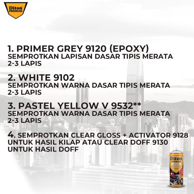 Pilok Pilox Cat Diton Premiun 9532 V.Pastel Yellow Pastel Kuning 400cc Tahan Bensin..Pylok Cat Semprot Diton