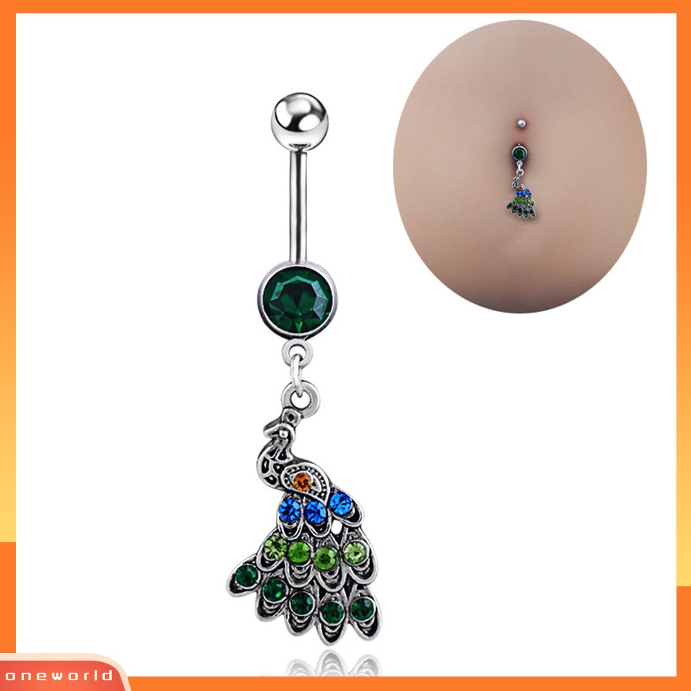 [oneworld] Merak Multicolor Berlian Imitasi Belly Bar Pusar Cincin Wanita Perhiasan Tindik Tubuh