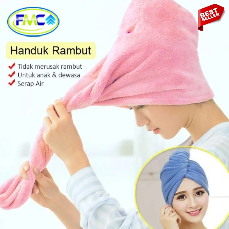 Handuk Keramas Microfiber Pengering Rambut Dewasa Model Kancing lap Rambut Cepat Kering