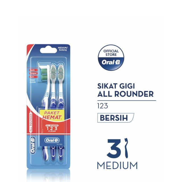Oral B Sikat Gigi All Rounder 123 Medium/sedang isi 3