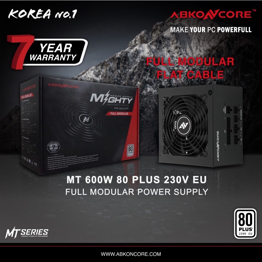 ABKONCORE Power Supply MIGHTY 600W 80+ FULLY MODULAR - Garansi Resmi