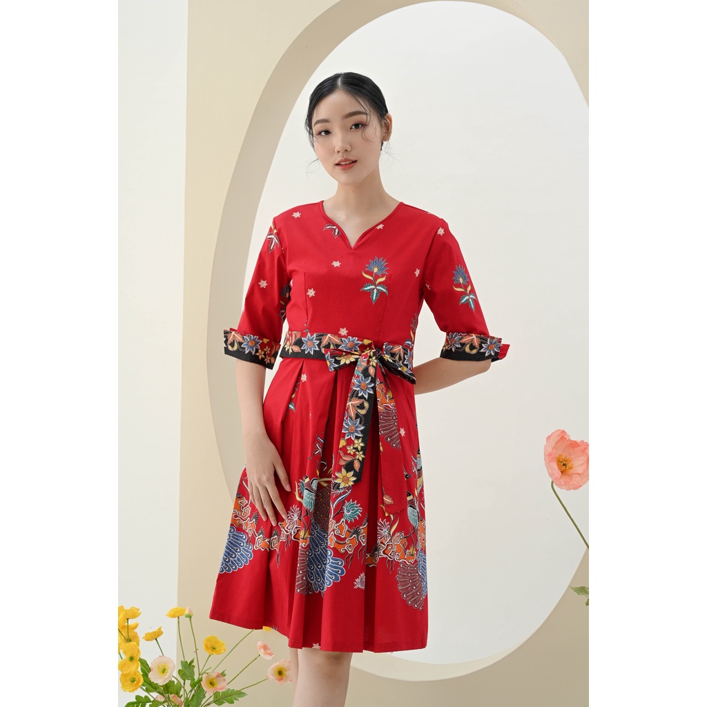 Dress Batik 263 BBC Red/ Batik Wanita Modern/ Seragam Batik