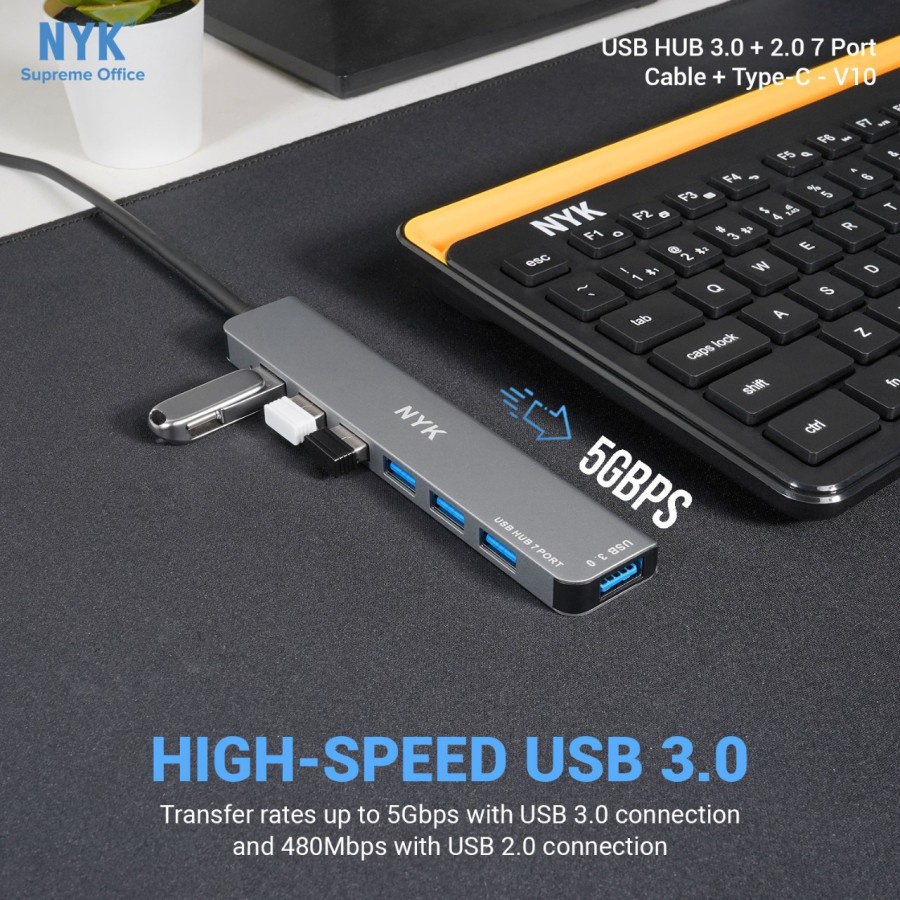 NYK V10 USB HUB 7 PORT USB 3.0 + 2.0 1 METER CABLE Panjang Kabel 1M