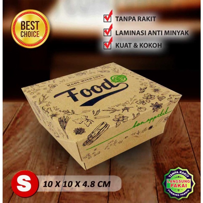 [Lunch Box Set] Lunch Box Paper Kraft Coklat - Motif Food S [Readyy]