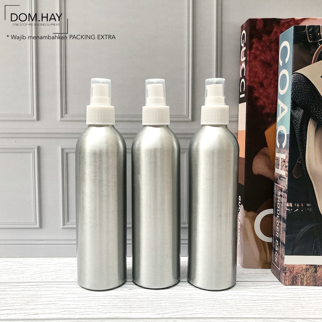 250ml Botol Aluminium  Tutup Pump Putih Kemasan Packaging Anti Karat DH