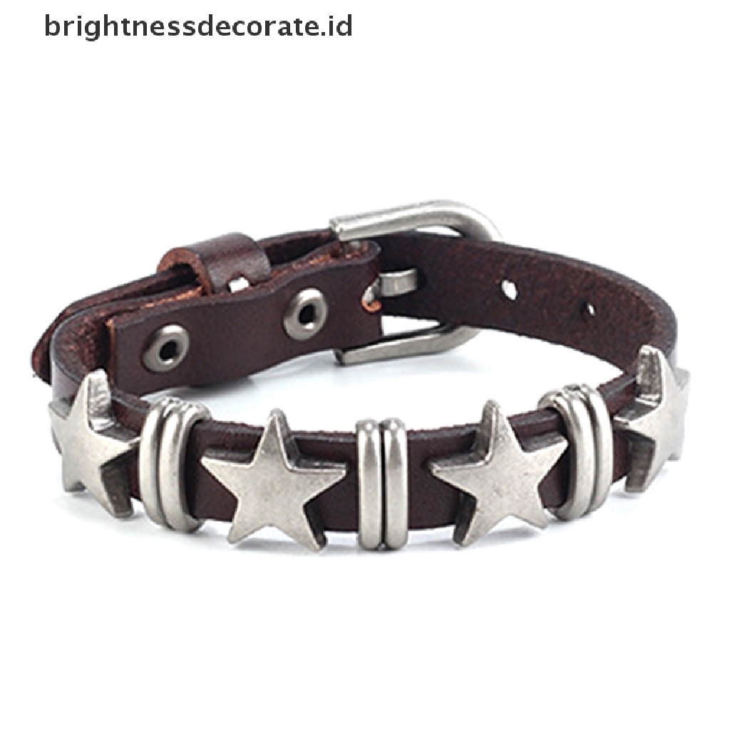 [Birth] Retro Punk Gelang Kulit Imitasi Untuk Pria Wanita Bintang Kulit Gelang Adjustable Rivet Alloy Bracelet Goth Perhiasan Aksesoris Pakaian [ID]