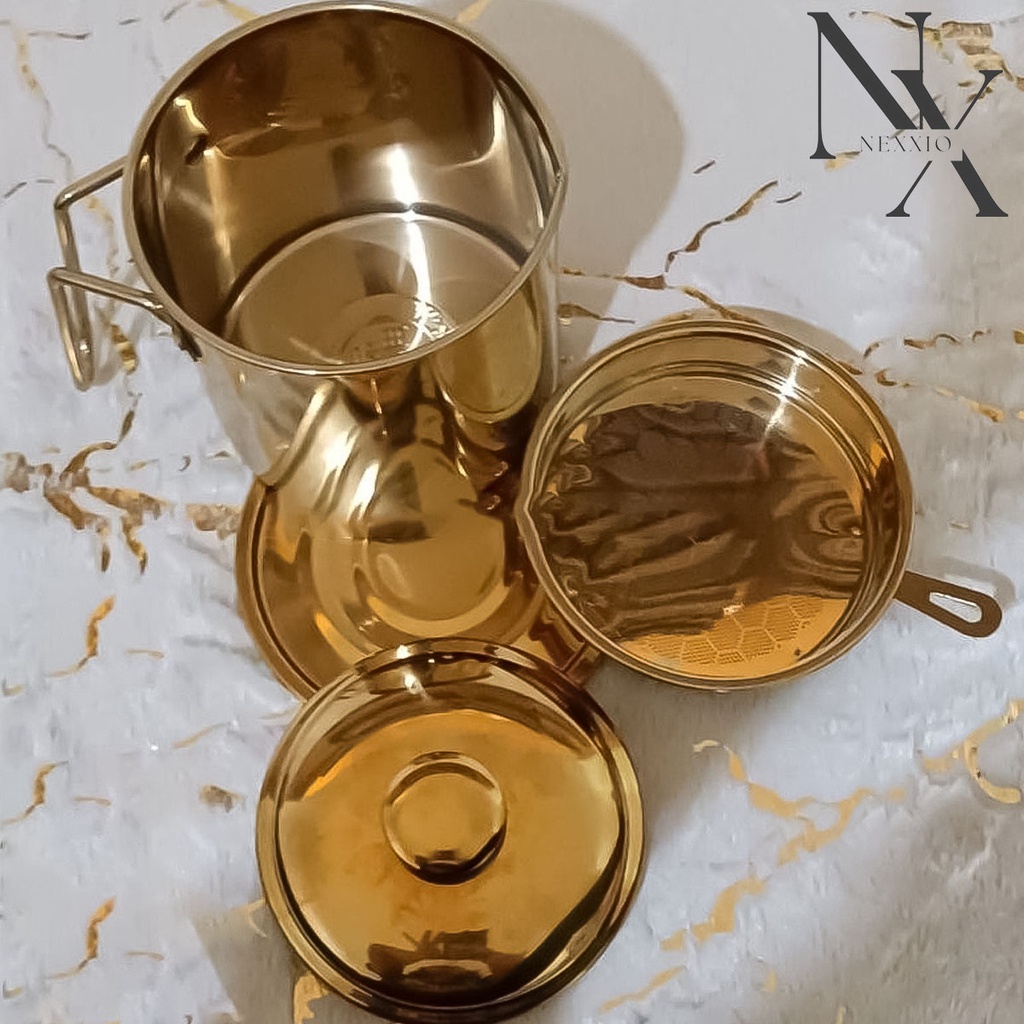 NEXXIO Oil Pot Penyaring Minyak Gold Stainless Steel 1.4 Liter / Wadah Saringan Minyak Gold / Oil Pot Gold Wadah Penyaring Minyak.