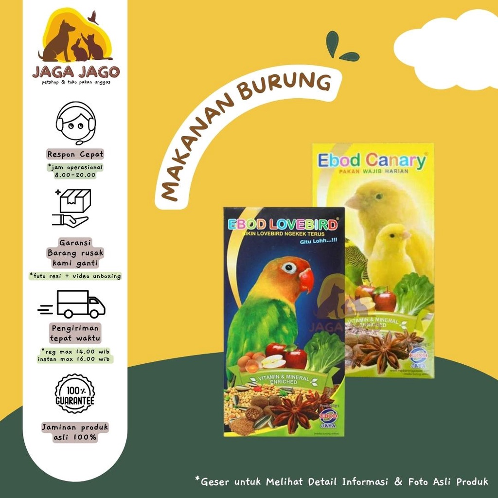 EBOD CANARY - EBOD LOVEBIRD - Pakan Burung Kenari Burung Lovebird Kemasan Kardus 250gr - Ebod Jaya