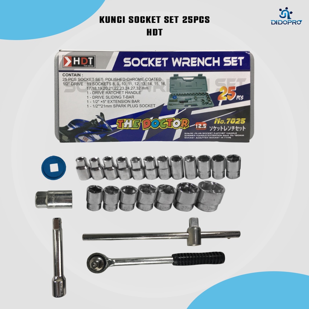 Kunci Sock Set 25pcs HDT / Socket Wrench Set / Socket Set