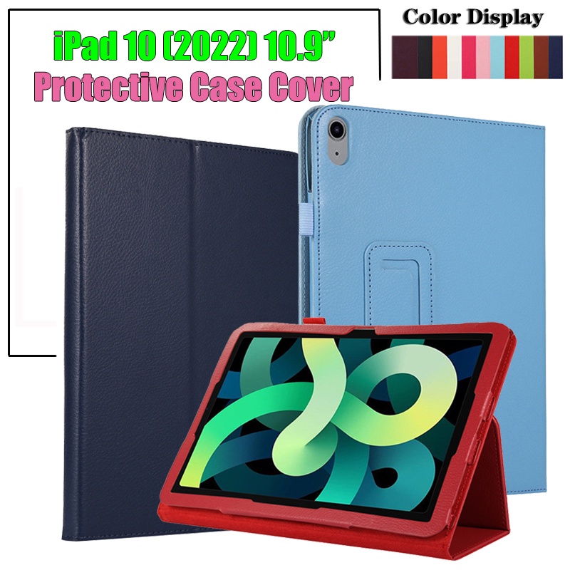 Untuk Ipad10 (2022) 10.9 &quot;iPad 10th Gen 10.9-inci A2757 A2777 Fashion Klasik Leci Tekstur PU Leather Casing Perlindungan Penuh Tablet Cover Flip Stand Case