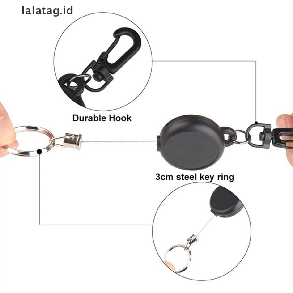 [lalatag] 65cm Retractable Keyring Metal Wire Keychain Clip Gantungan Kunci Tempat Gantungan Kunci [ID]