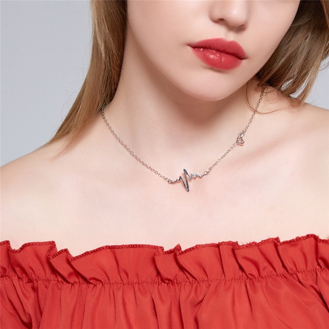 ✅ Terbaru Kalung Wanita Korea Frekuensi Love Necklace choker rantai korea dengan liontin detak jantung wanita simple aksesoris murah