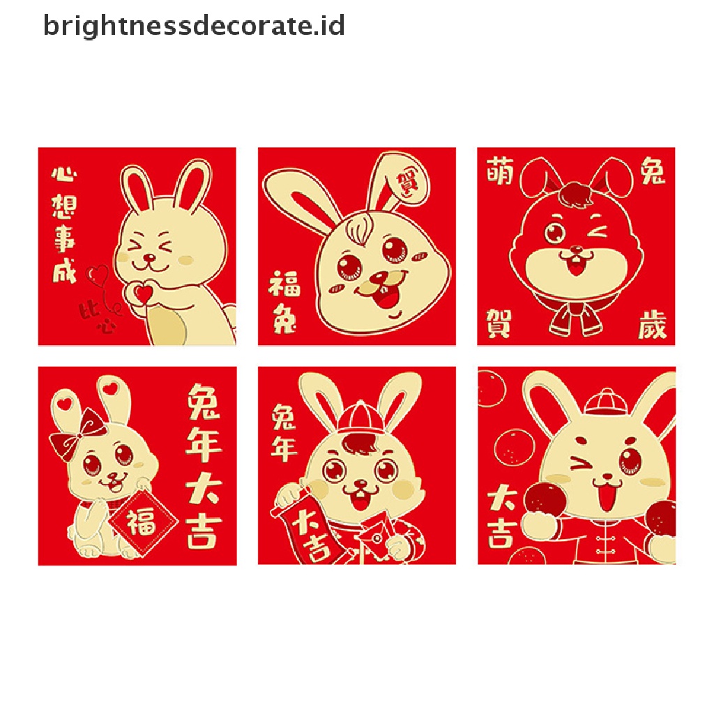 [Birth] 6pcs Amplop Merah Tahun Kelinci2023Tahun Imlek Red Packet Spring Festival Kantong Uang Hongbao Red Gift Amplop [ID]