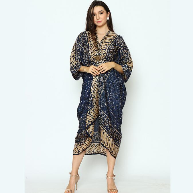 Jual Kaftan Batik Kaftan Upgrade Batik Abstrak Navy Gold Rinjanie Avon Shopee Indonesia