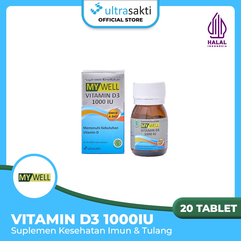 Mywell Vitamin D3 1000IU @20 Tablet - Suplemen Kesehatan Imun & Tulang