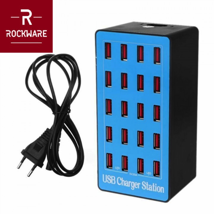 ROCKWARE A5 Plus - USB Wall Smart Charging Station 20 Port 100W 20A