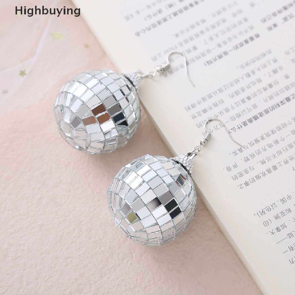 Hbid 1pasang 70s Warna Perak Shiny Disco Ball Menjuntai Anting Untuk Wanita Keren Fashion Perhiasan Retro Bulat Drop Earrings Glory