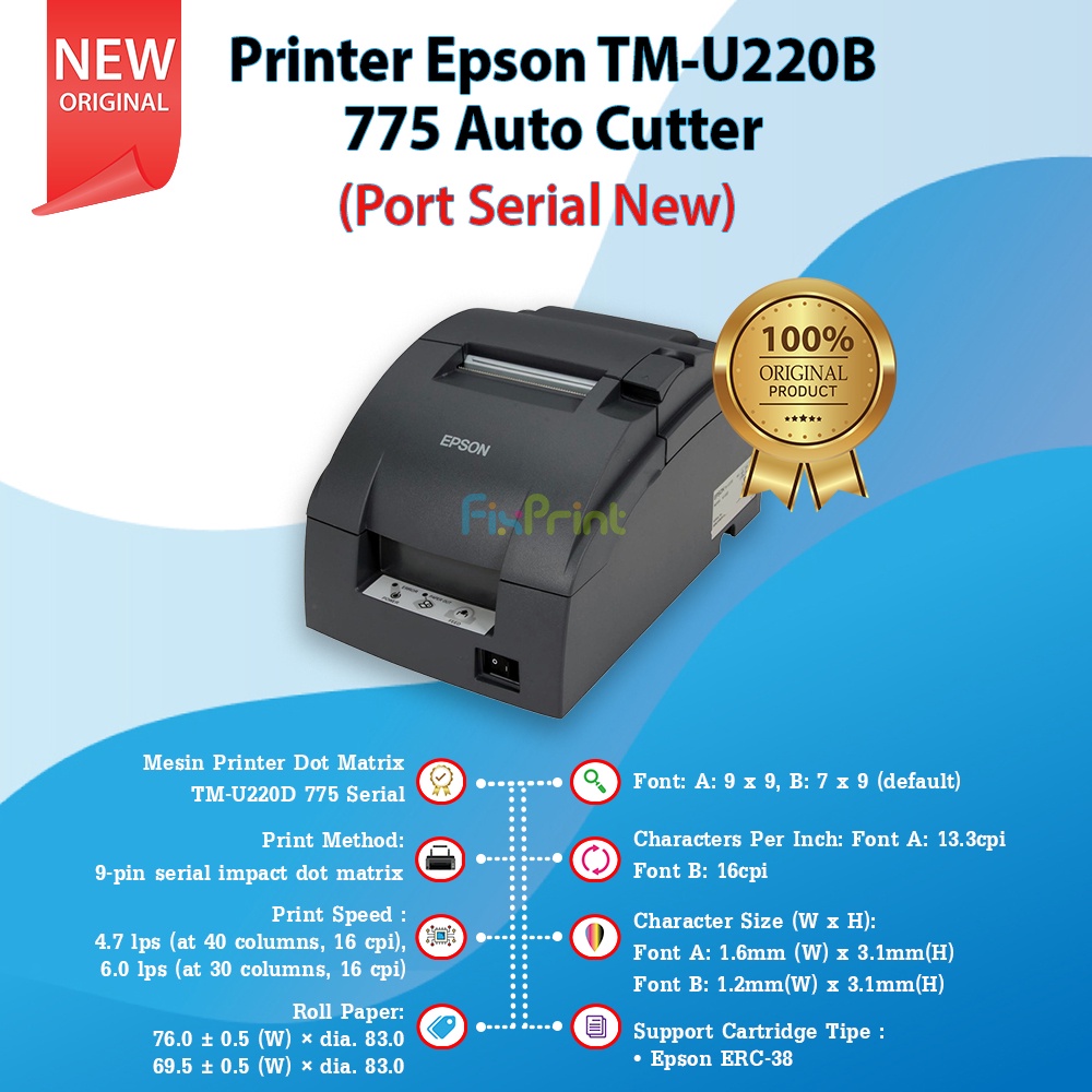 PRINTER EPSON TMU 220 D TM U220 D TMU220D TMU-220D NON AUTO CUTTER MANUAL CUTTER