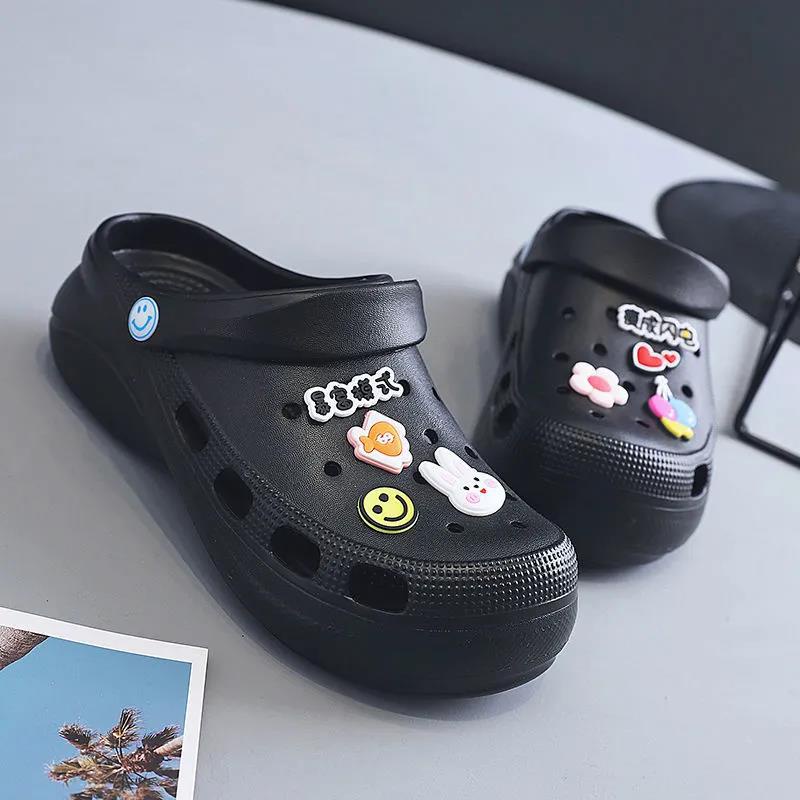 Sandal Crocs Berhak / Wedges Heels Hils Hee Lobang Kodok Medis Suster Karet ANTI SLIP Korea Slip on Slop Flip Flop Flat Casual Kasual Biasa Classic Clog Bae Tebal 520